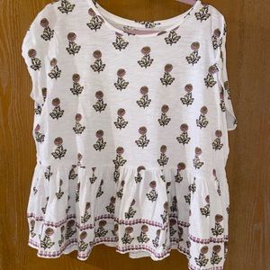 LOFT White Floral Short Sleeve Top